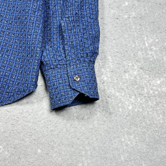 Etro Milano Button Down Shirt Mens Size 42 Blue Long Sleeve Made In Italy - Picture 8 of 10